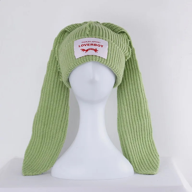 HandmadeLong rabbit Ear Wool Hat To Keep Warm in Autumn and Winter Korean Solid Color Long Knitted 241105