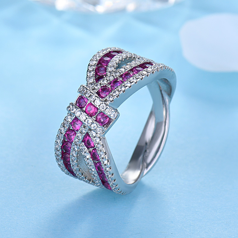Ring 925 sterling silver bow diamond ring ribbon irregular bar cross crystal ring light luxury fashion wedding ring