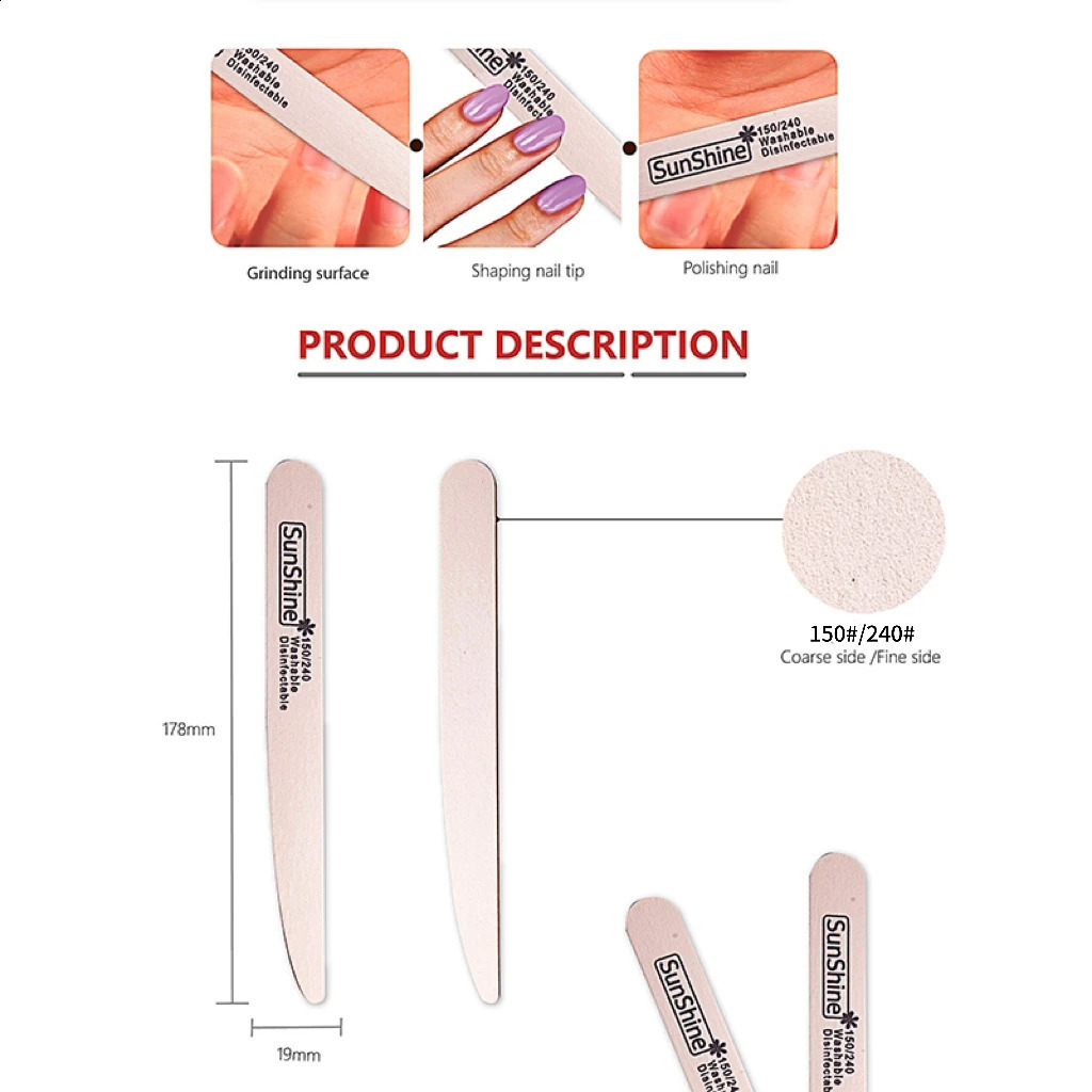 SunShine 30pcslot Nail File Nail Polish Buffer Blocks For UV Gel White Wood Nail File 150240 Manicure Pedicure Care Nail Art 241105