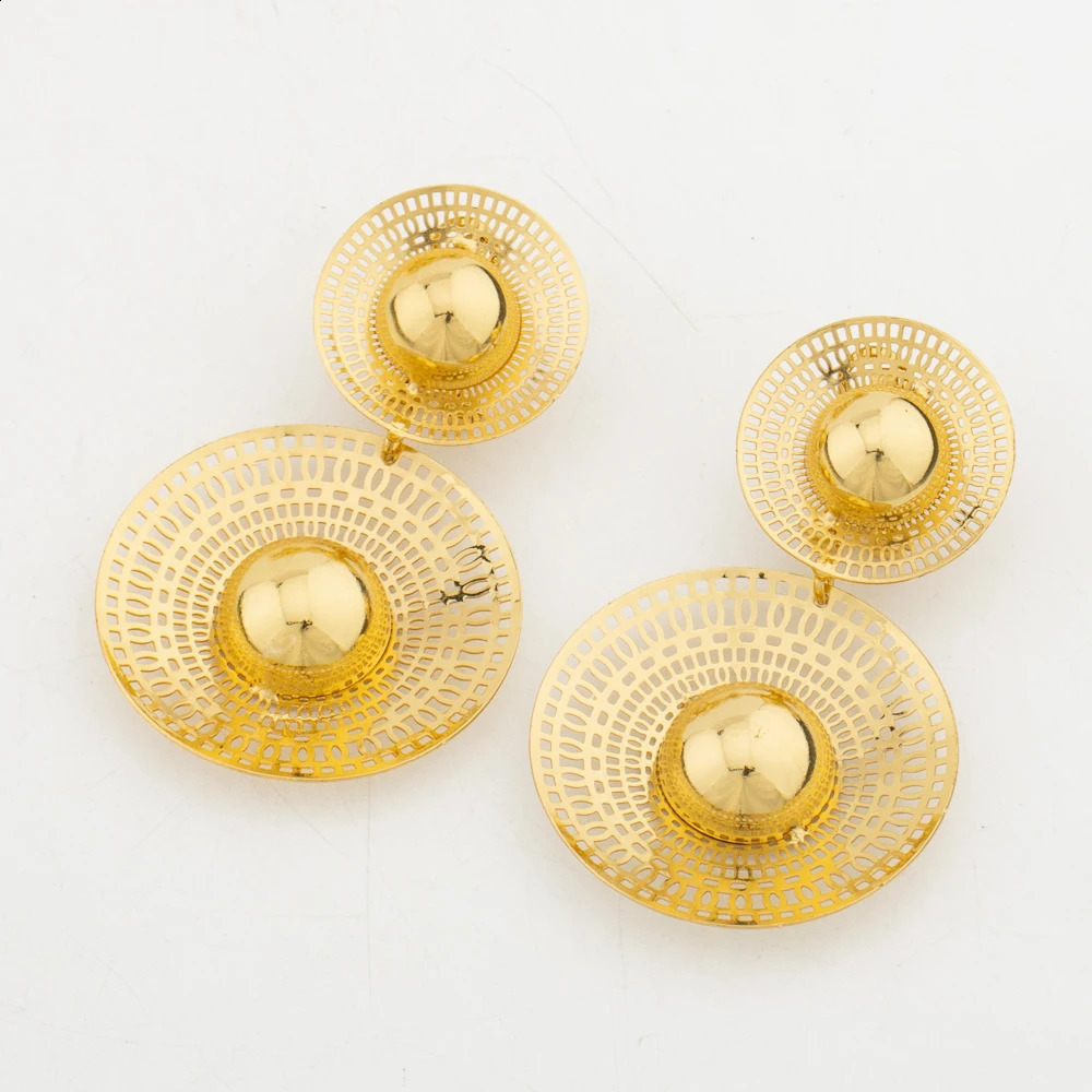 Big Woman Jewelry Set Dubai Gold Plated Earrings Necklace Copper Multiple Small Circle Flower Bride Bangle Rings Gift 241105