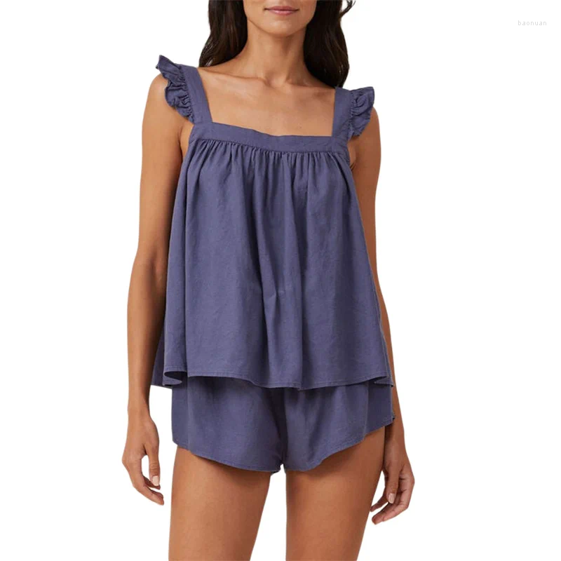 Womens Tracksuits Lamuusaa 2 Piece Outfits Women Sexy Clothes Sleeve Square Collar Babydoll Tank Tops High Waist Shorts 2000s