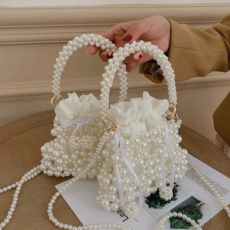 Womens bucket wallet and handbag pearl womens cross body handbag womens small coin wallet handbag womens shoulder bag 241105