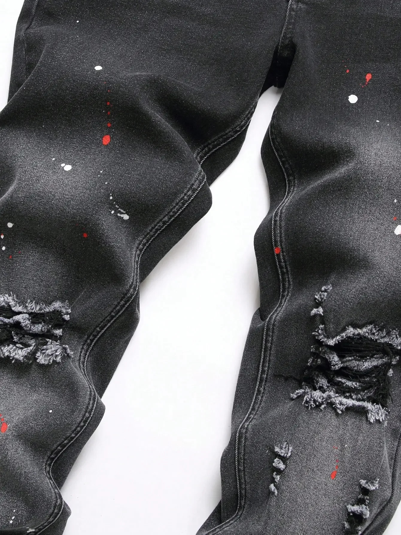 Men Black Skinny Denim Spot Jeans Male Ripped Stretch Fit Jeans Men Slim Trousers Fit Long Jeans Pants Streetwear Casual Jeans 240319