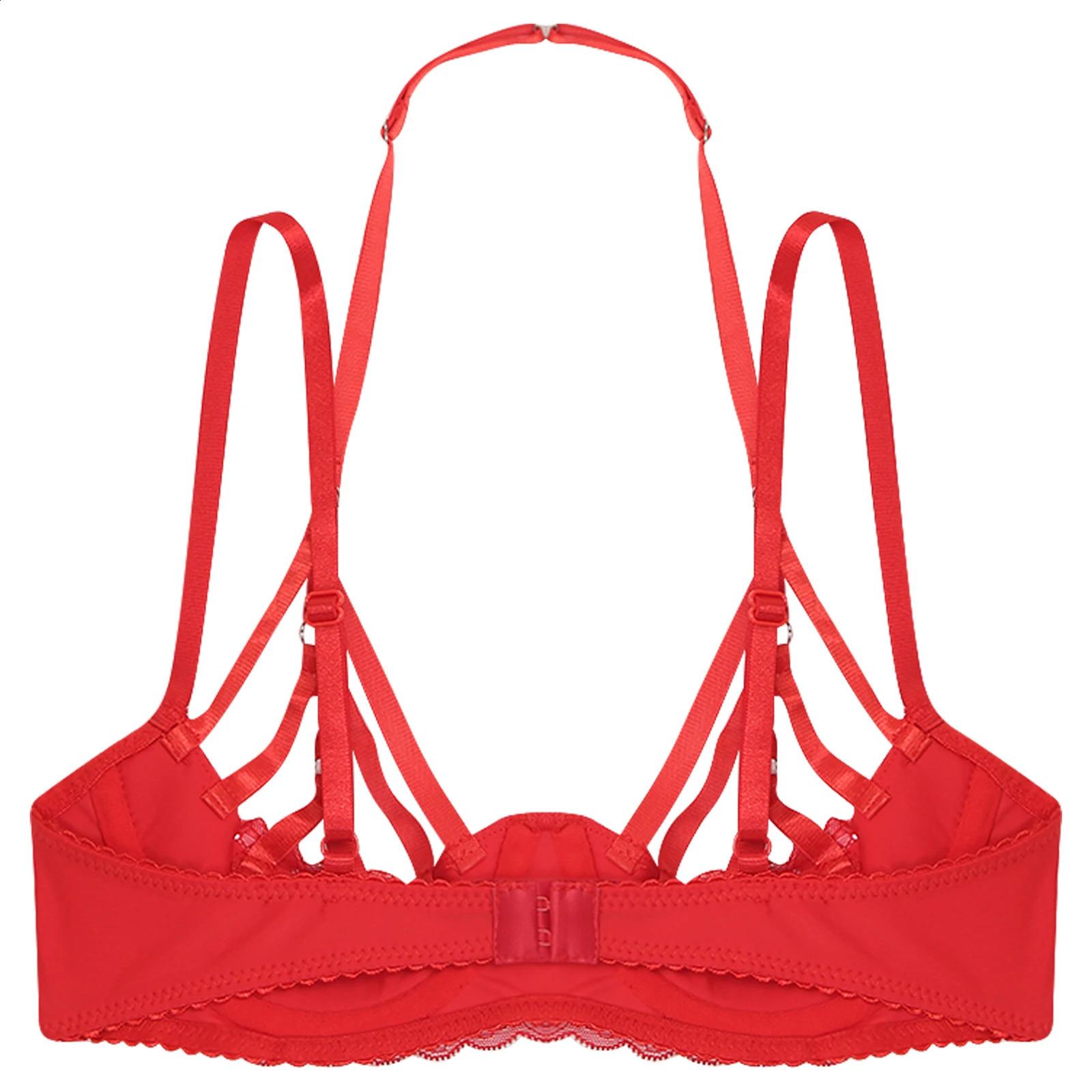 Erotic Lingerie Womens Sexy Open Cup Bra Halter Strappy 13 Padded Underwire Exposed Nipple Tops Tempting Nightwear 241105