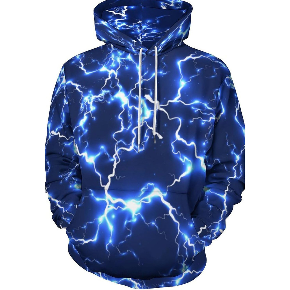 Hoodie for Mens Womens Unisex New Mens Novelty Hoodies Cool Lightning Graphic Hoody Pullover Hooded Sweatshirts Graphic dark blue
