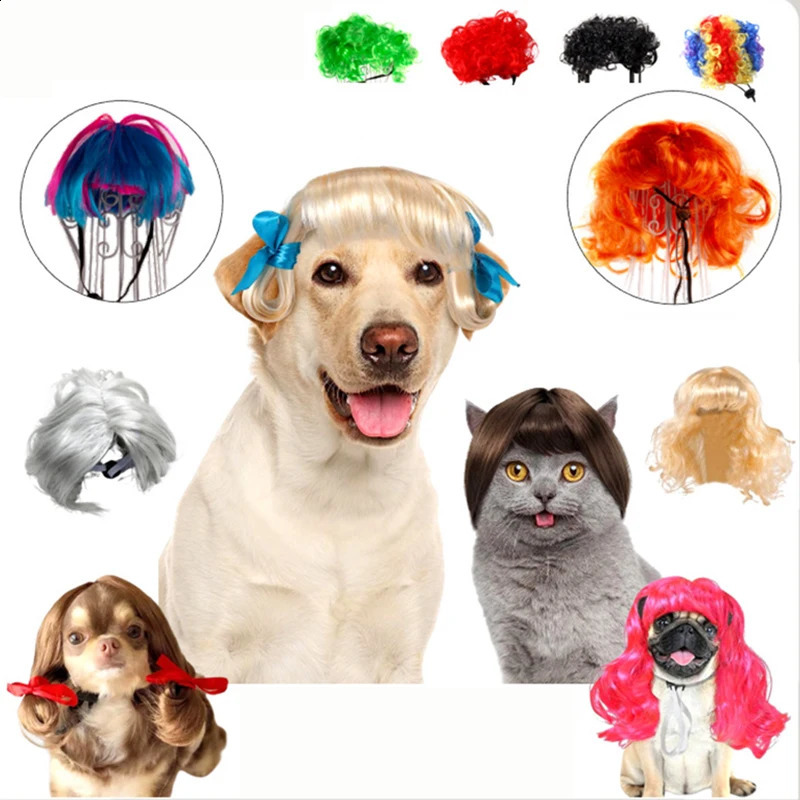 Halloowen Pet Wigs Cosplay Props Dog Cat Cross-Dressing Hair Set Hat Costumes Head Accessories Christmas Prank Costumes DIY 241212