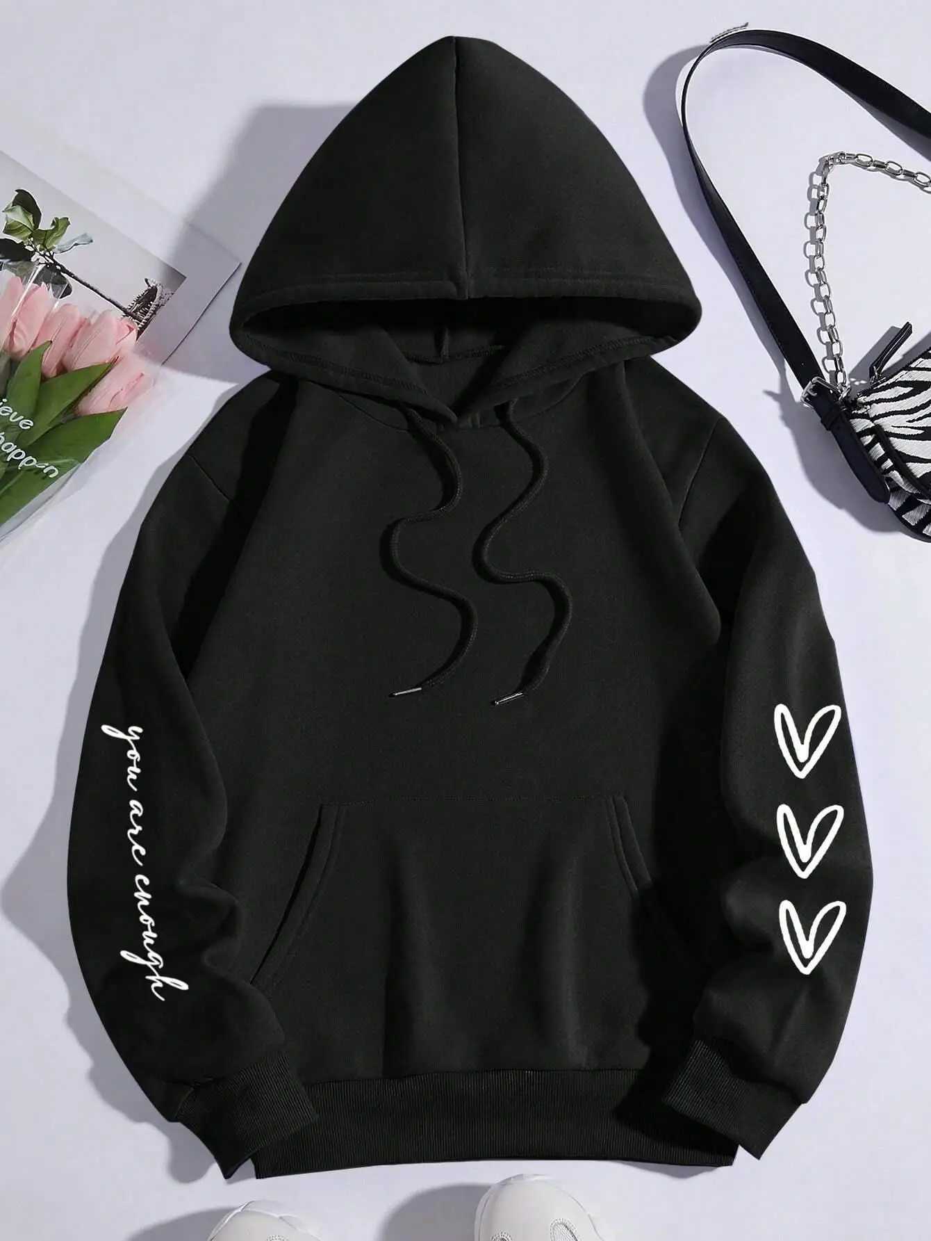 Dear Person Behind Me Letter Graphic Print Hoody Womens Fashion Soft Sweatshirt Autumn Warm Flce Hooded Casual Loose TopsLX241104