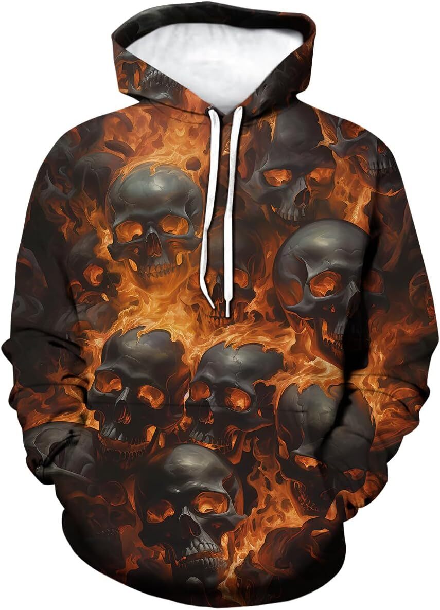 Hoodie for Mens Womens Mens Flame Skeleton Graphic Hoodie Hoodies Trippy 3D Colorful Skull Sweatshirts Fashion trend Hoodies sweatshirt Pullover Long 