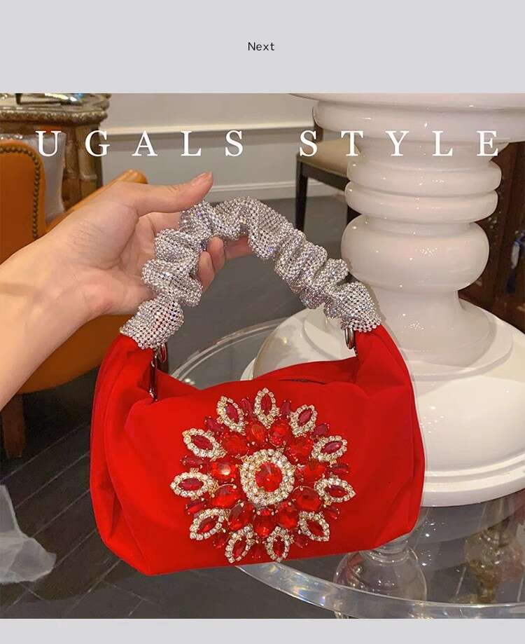 Glitter Shiny Rhies Dia Evening Fashion Hobo Women's Handbag Wedding Party Clutch Purse Crossbody Bag