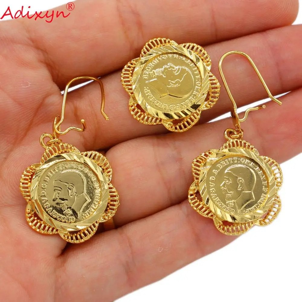 Adixyn Trendy Gold Coin Bracelet Necklace Earrings Ring Jewelry Set Female Bride Wedding Jewelry Gift N10093241105