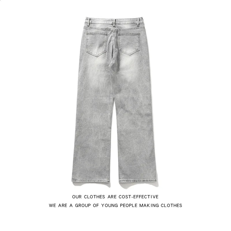 Mens Smoke Gray Jeans High Street American Vintage Vibe Baggy Denim Pants Microstretch Causal Youth Trend Trousers 241105