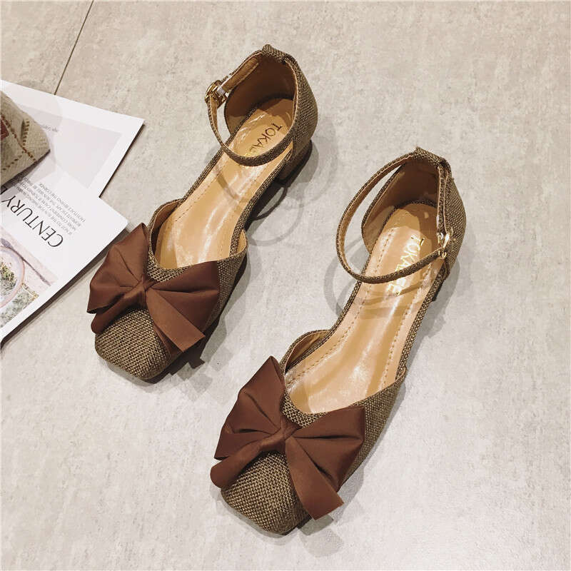 2023 New Square Head Versatile High Heels With Buckle, Shallow Mouth Fairy Cloth Face, Medium Low Coarse Heels, Ladies' Single Shoes