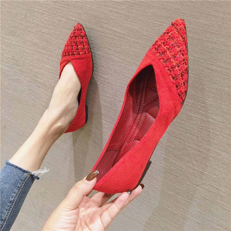 2023 Autumn New Internet Celebrity Versatile Small Fragrant Style Pointed Shallow Mouth Flat Single Women's Soft Soled Bean Shoes