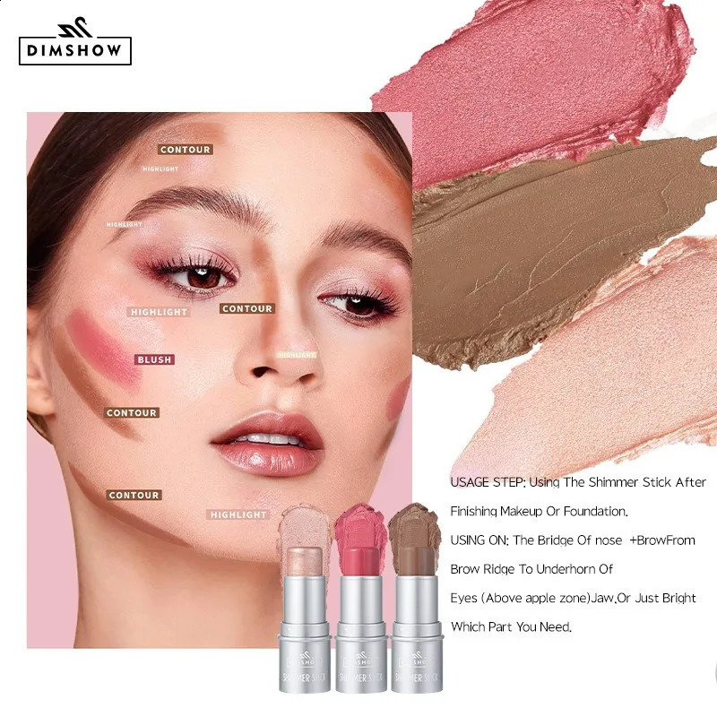 Face Brown Contouring Bronzer Stick Multifunctional Highlighter Blush Silkworm Brightening Sculpt Facial Outline Shadow Cosmetic 241105