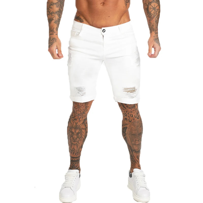 GINGTTO Jeans Mens Denim Shorts Skinny Short Pants Jean Shorts for men Elastic Waist Slim Fit Streetwear Stretch Drop 240327