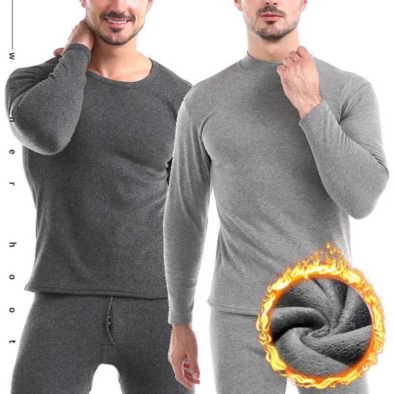 Winter Thermal Underwear Set For Men Thickened Bottom Shirt Long Johns 2pcs Thick Fleece Pajamas Suit Inner Wear Basic Clothing LX241104