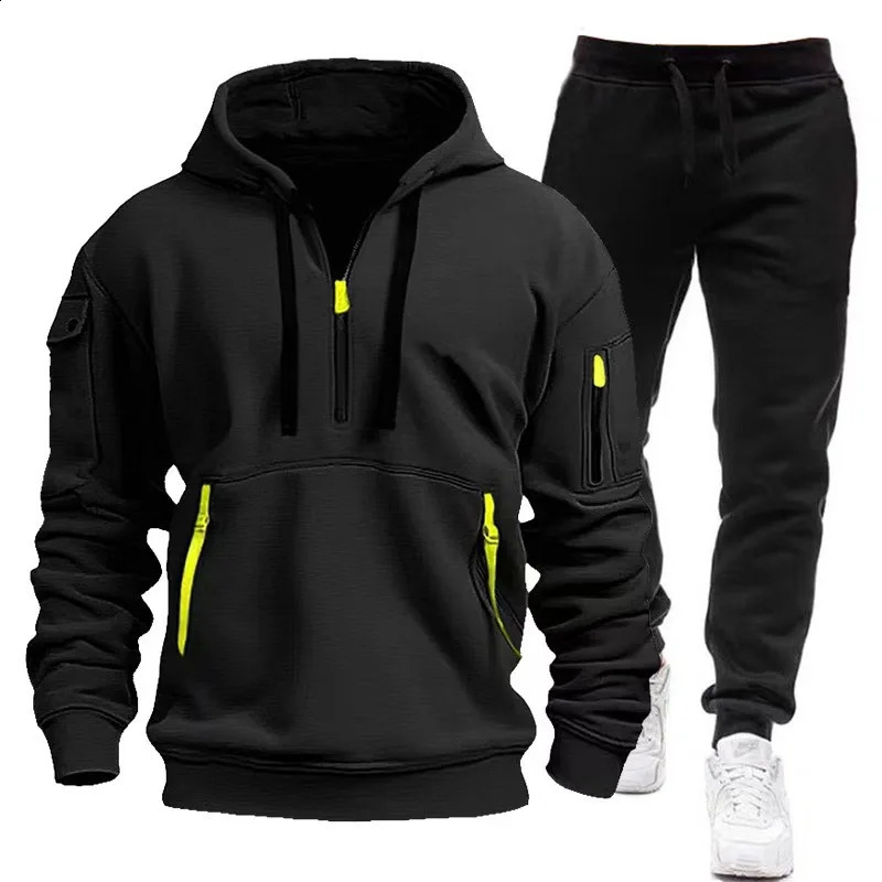 2024 Fashion Sportswear Plus Pants Sweatshirts Fleece Zipper Casual sportswear Mens Set Hoodie Large size Tracksuit Piece S-3XL 241105