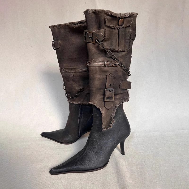 Autumn Detachable Retro Pointed Buckle Cowboy Boots.