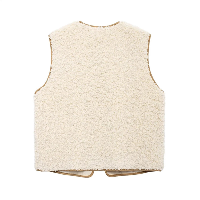 Womens autumn casual cashmere vest womens fashionable pocket sleeveless top loose vest 241105
