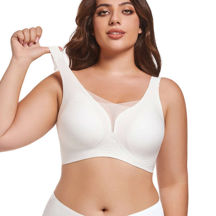 shanshi bra set Jelly full cup seamless cross mesh size underwear thin fit large chest display small anti sagging bra