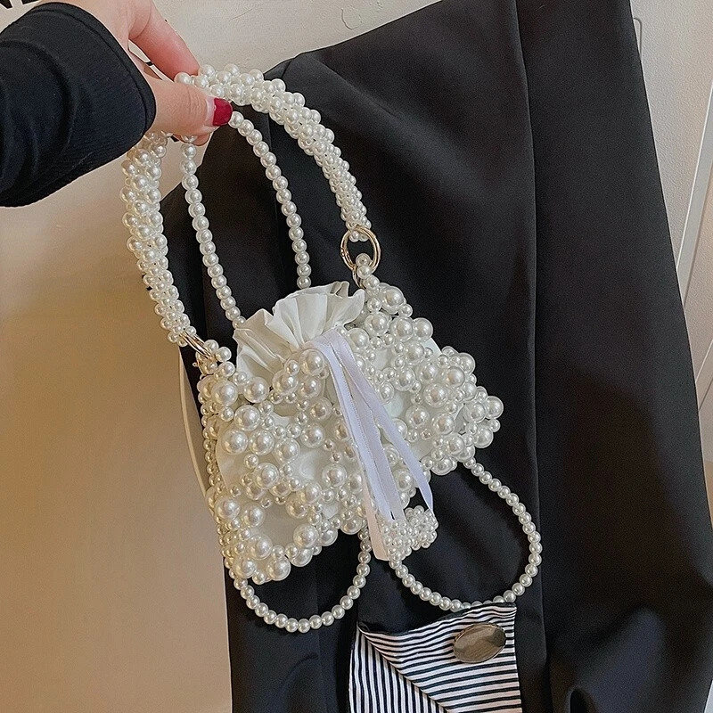 Womens bucket wallet and handbag pearl womens cross body handbag womens small coin wallet handbag womens shoulder bag 241105