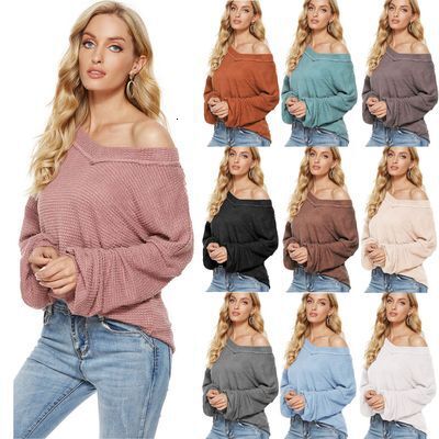 Autumn and Winter New Fashion Women's Loose V-Neck Knitted Sweater Lantern Sleeve Autumn Fashion Casual Loose Thick Top