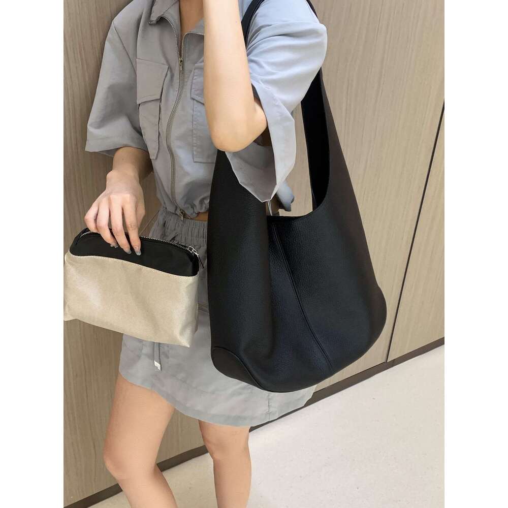 Lazy Style Large Capacity Imported Soft T Leather Tote Women's Texture Single Shoulder Underarm Bag Solid Color