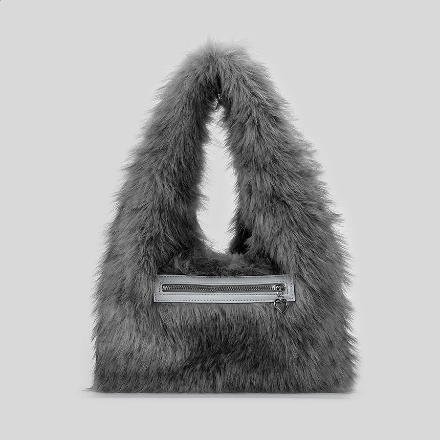 faux fur womens shoulder bag fluffy plush womens handbag small handbag trend armpit bag warm winter wallet 241105