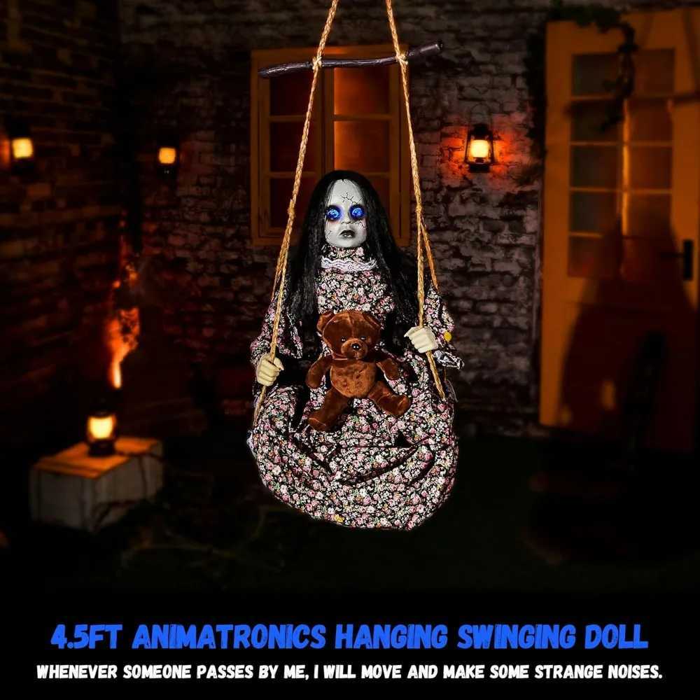 Animatronics 4.5 Ft Hanging Swinging Doll Halloween Decorations with Sound Sensor Activated Creepy Sound Light Up EyesXJ241026