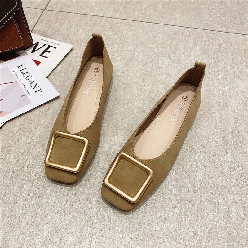 Thick And Low Heeled 2023 Summer New Korean Version Metal Buckle Shallow Mouth Square Toe Women's Soft Sole Evening Single Shoes