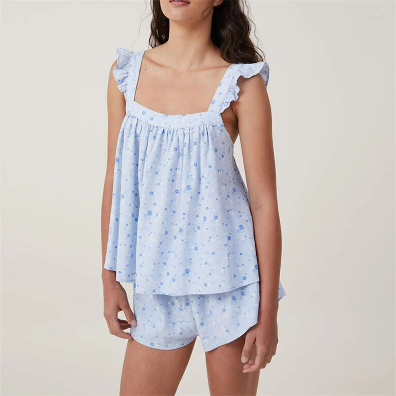 Womens Tracksuits Lamuusaa 2 Piece Outfits Women Sexy Clothes Sleeve Square Collar Babydoll Tank Tops High Waist Shorts 2000s