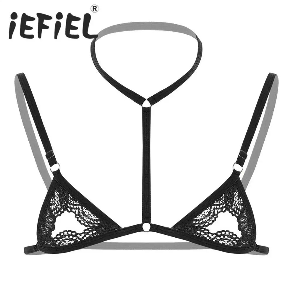Mens Erotic Sissy Underwear Bra Lace Lingerie Halter Neck Adjustable Spaghetti Straps Wirefree Unlined Mini Tops Sexy 241105