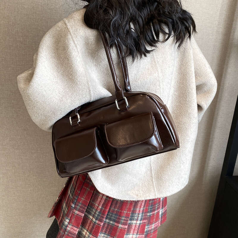 Designer Bag LEFTSIDE Small PU Leather Double Pockets Design Shoulder Bags For Women 2024 Female Underarm Bag Lady Handbags And Purses
