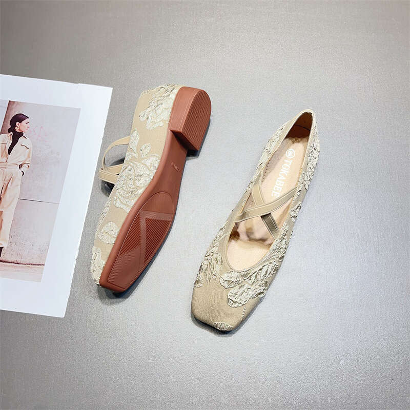 Chinese Style Qipao Fashion New Spring And Autumn Mary Jane Women's Embroidered Low Heel Cross Ballet Single Shoes