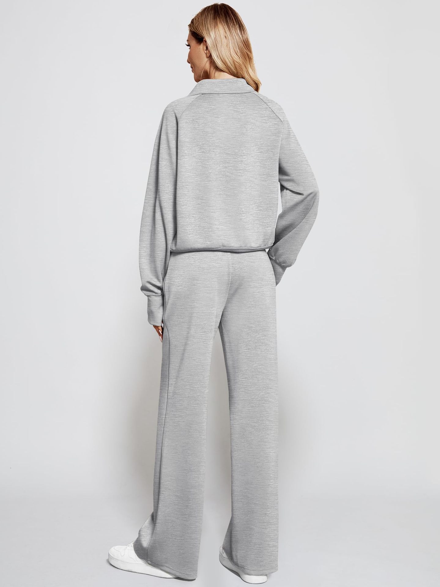 2025--Oversized Women's 3D Half-Zip Sweatshirt and Wide-Leg Sweatpants - Comfortable Two-Piece Set