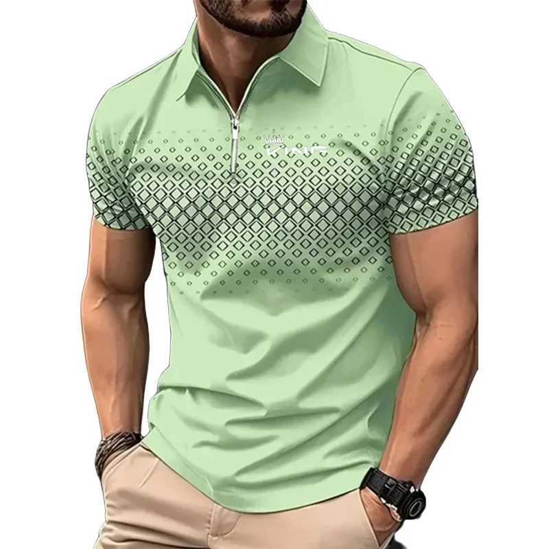 Summer T-shirt Printed T-shirt Zipper Shirt Casual Breathable Zipper Shorts Slip T-shirt Top Sportswear Mens Wear W241104