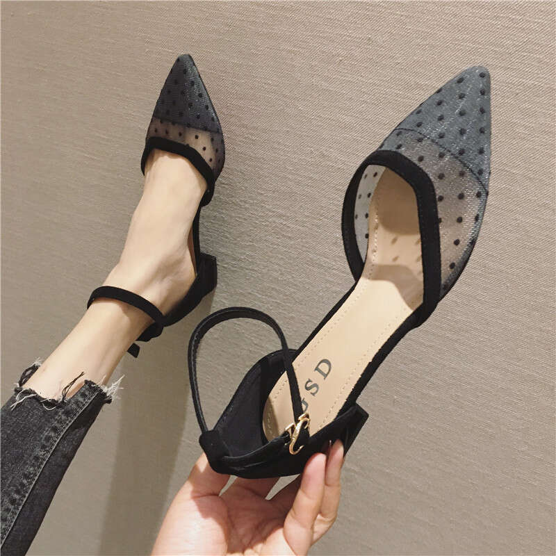 Rough Heeled Fairy Daily Single 2023 Summer New Bag Pointed Breathable Mid Heel Sandals Mesh Women's Shoes