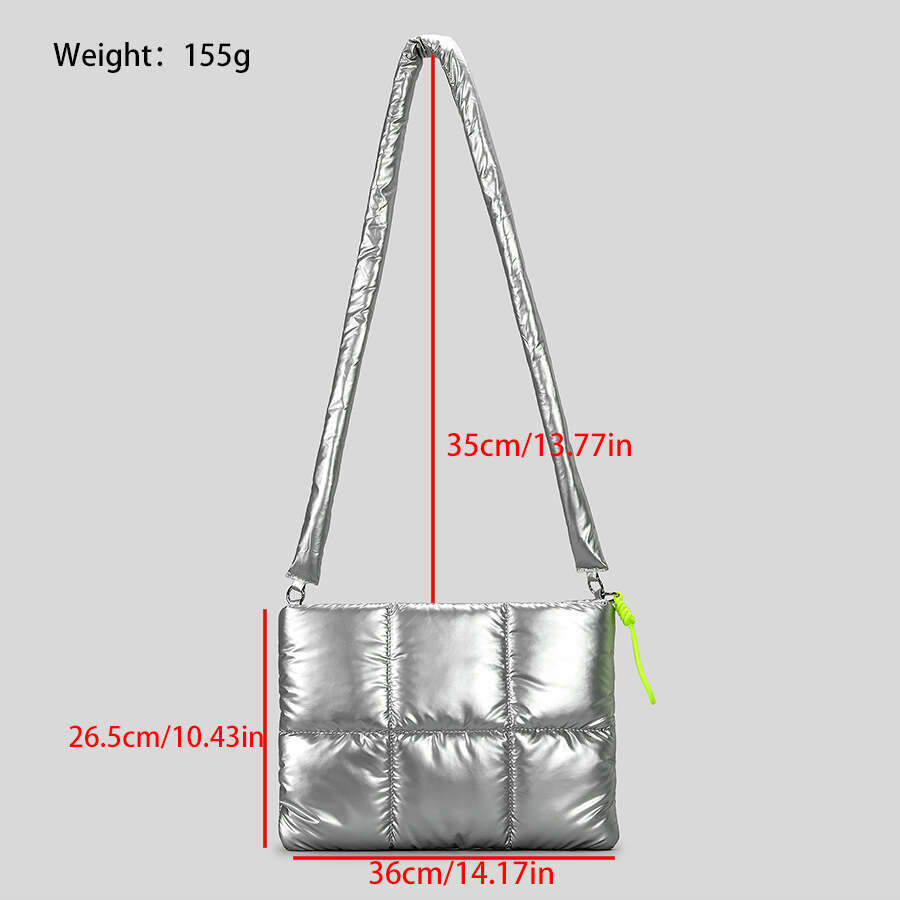 Designer Bag Fashion Quilted Padded Women Shoulder Bags Silver Clutch Purse Casual Nylon Down Cotton 11 Inch Ipad Inner Bag 14Inch Laptop Bag