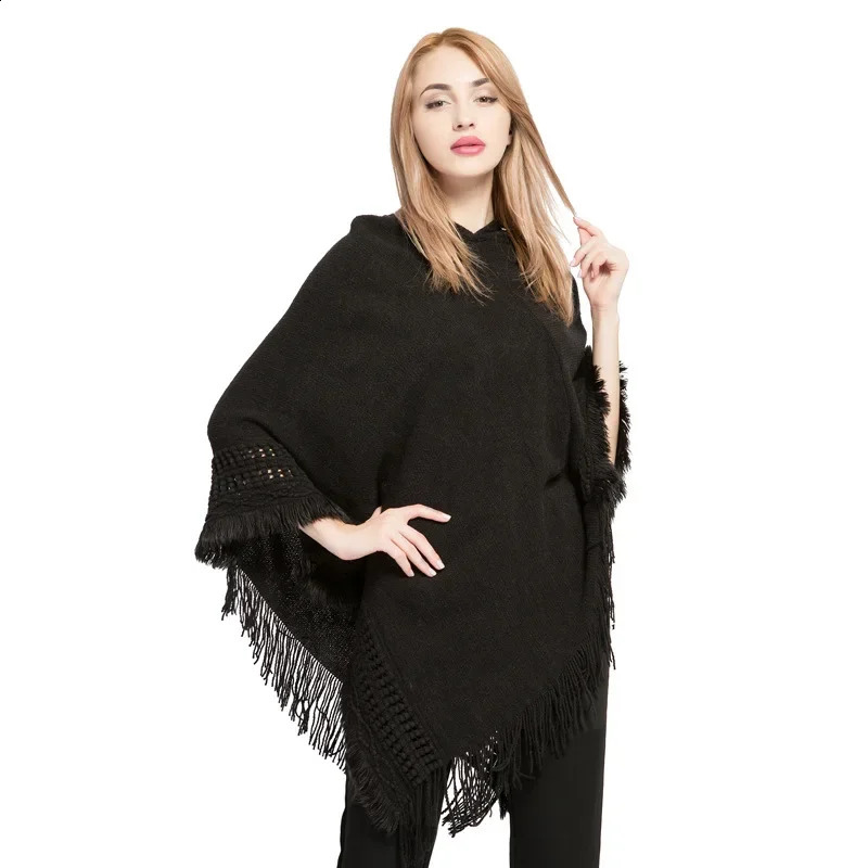 Fashion Winter Ponchos and Capes for Women Oversized Shawls Multifunction with Caps 241105