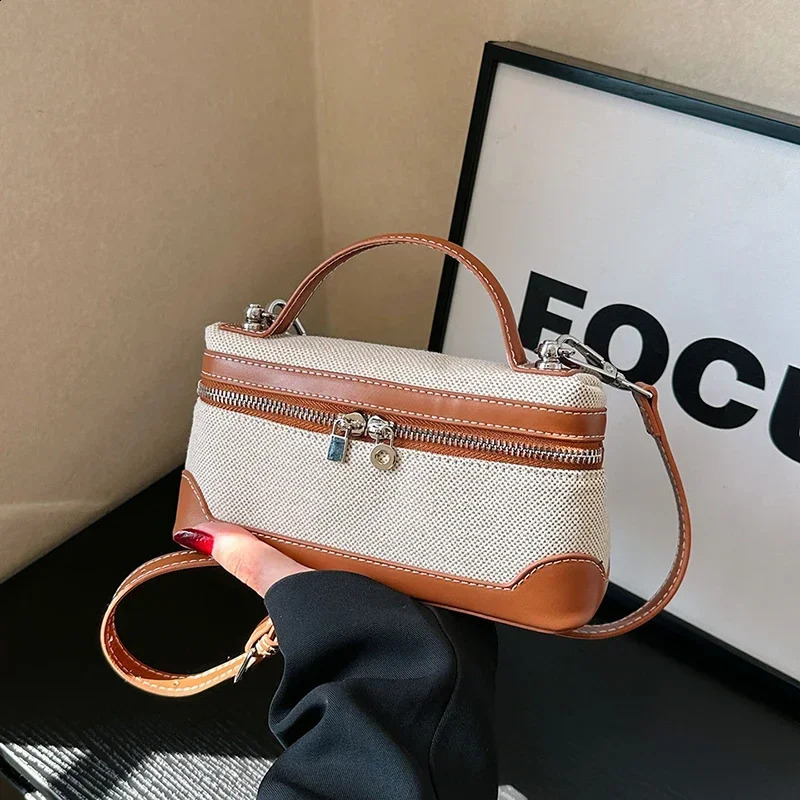 Color matching fashionable shoulder bag PU canvas splicing Versatile Crossbody Bag selling womens sewing handbag 241105