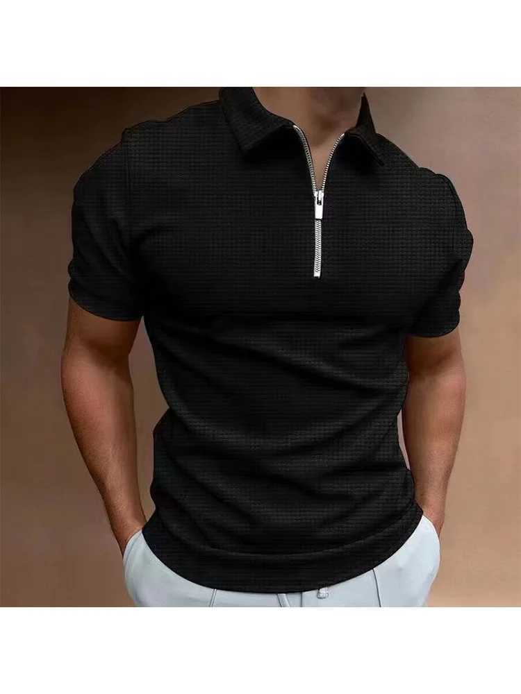 Hommes zip Wfle couleur uni t-shirts Manches courtes chemise casual slim summer 2023 W241104