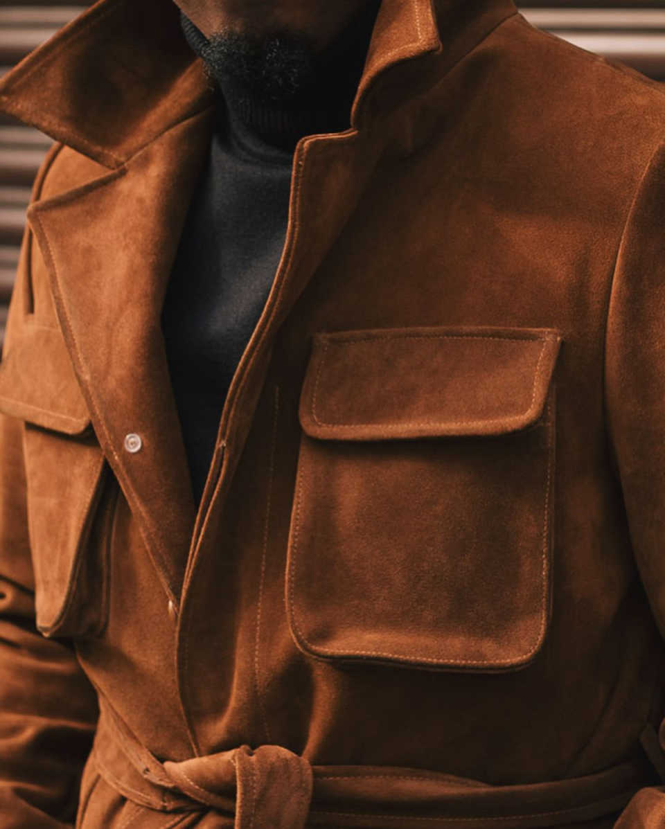Stylish Men's Coat Notched Lapel Tailored Wool Blend Jacket Blazer Belt Chamois Autumn Winter Plus Size Windbreaker Custom Made Coat