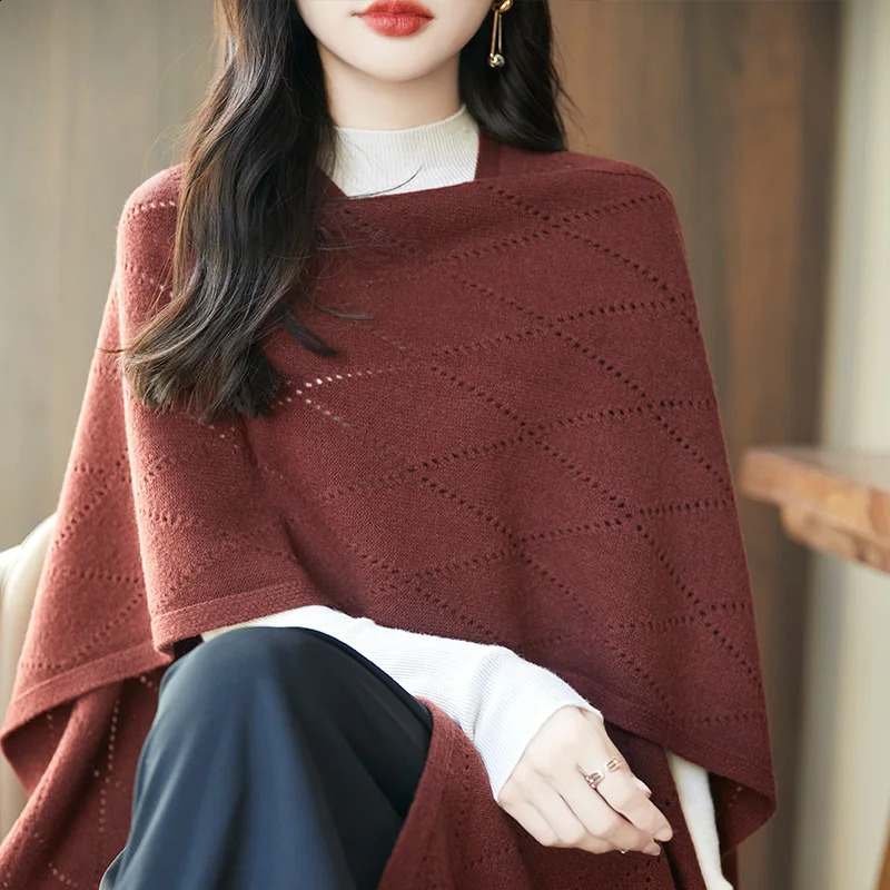 autumn and winter womens 100% merino wool cashmere sweater casual knitted solid color shawl fashion coat 241105
