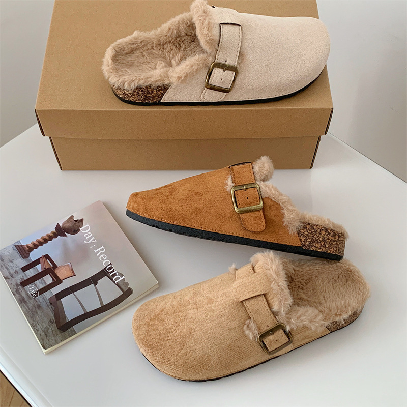 2024 New Outdoor Leisure Designer Slippers Flat Toe Half Slippers Fashion Women's Warm Fur Indoor And Outdoor Slippers, 2024 Autumn And Winter Ne
