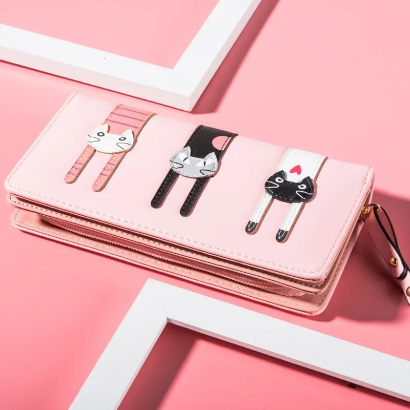 Cartoon Cat PU Leather Women's Short Brand Designer Coin Wallet Female Deck Cute Girl Wallet