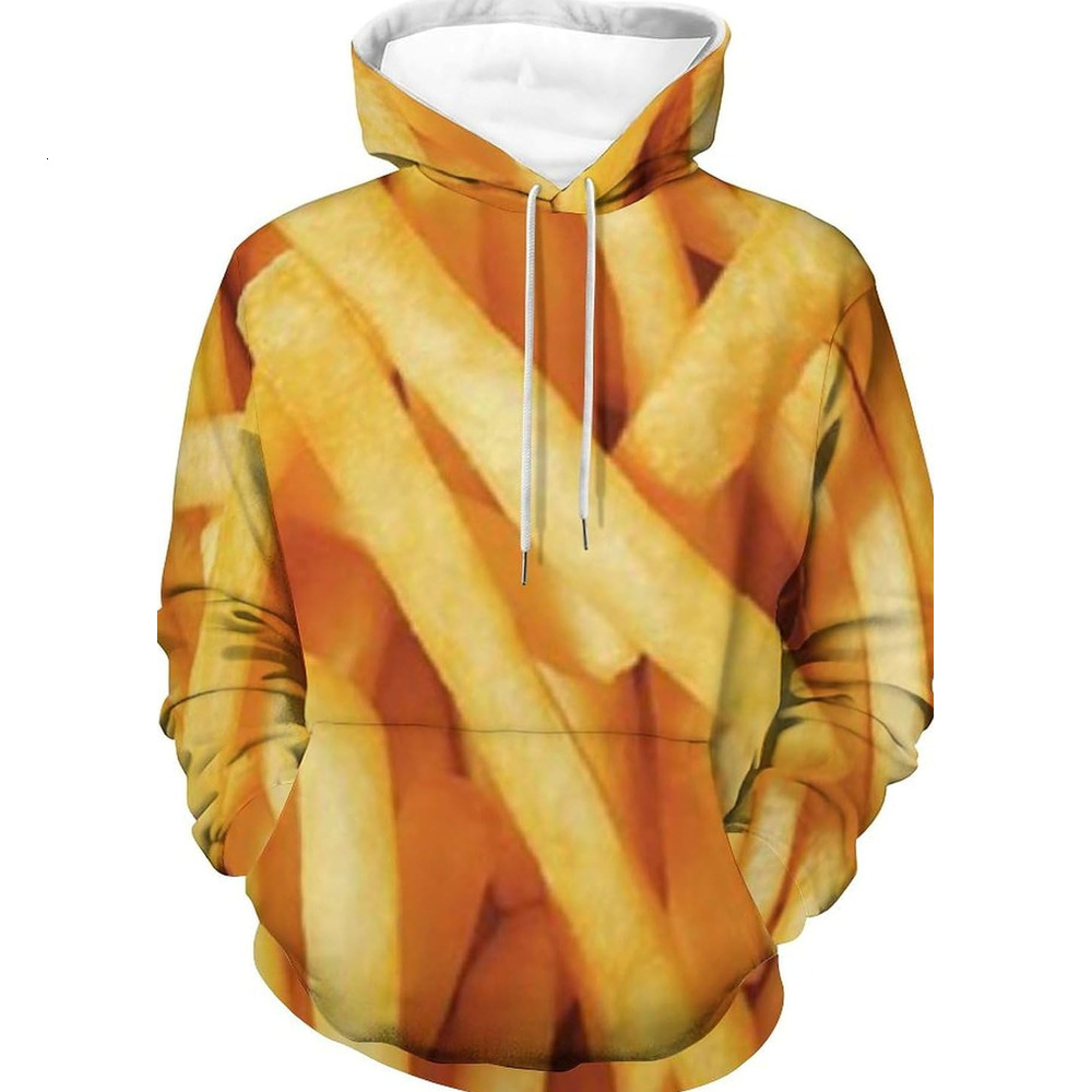 Hoodie for Mens Womens Frying French Fries Hoodies for Men 3D Print Pullover Hooded Drawstring Loose Sweatshirt with Big Pockets Graphic French fries