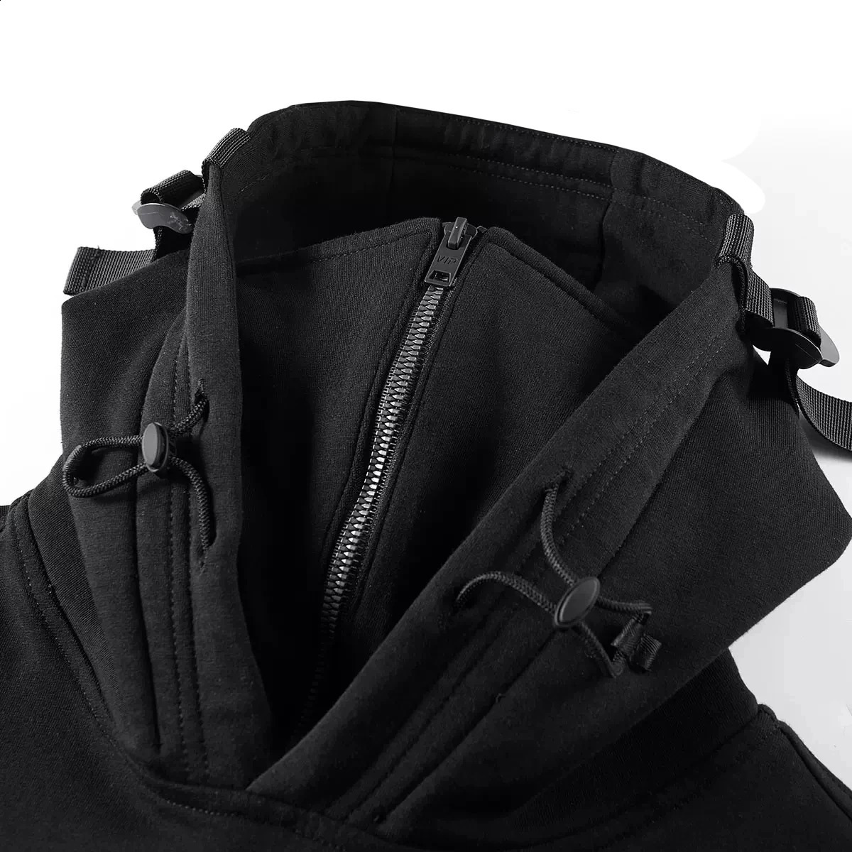 Streetwear Hoodies Harajuku Y2K Hip Hop Sweatshirts High Neck Mask Windproof Pullovers Dark Black Techwear Cargo Tops 241105