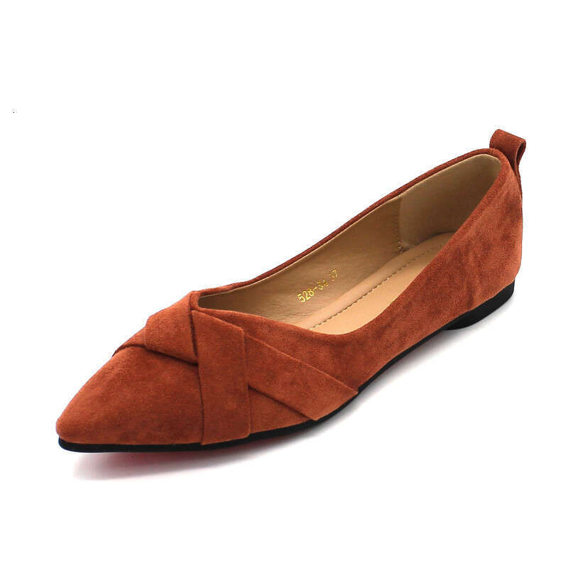 2023 Spring New Versatile Suede Pointed Shallow Mouth Flat Follow For Women Black Professional Work Shoes