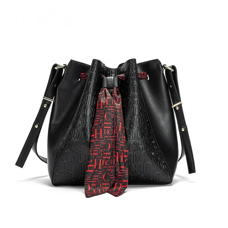 CH Brand Women's PU Bucket Bag Commuter Shrink Scarf Fashion Ladies Versatil Crossbody Ba Large Capacity Shopping Travel ddmymarket
