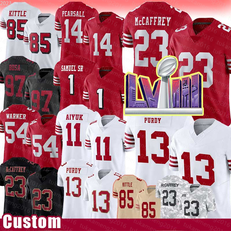 Christian McCaffrey Brock Purdy Football Jerseys Ricky Pearsall Niners George Kittle Deebo Samuel Nick Bosa Fred Warner Brandon Aiyuk Talanoa Hufanga